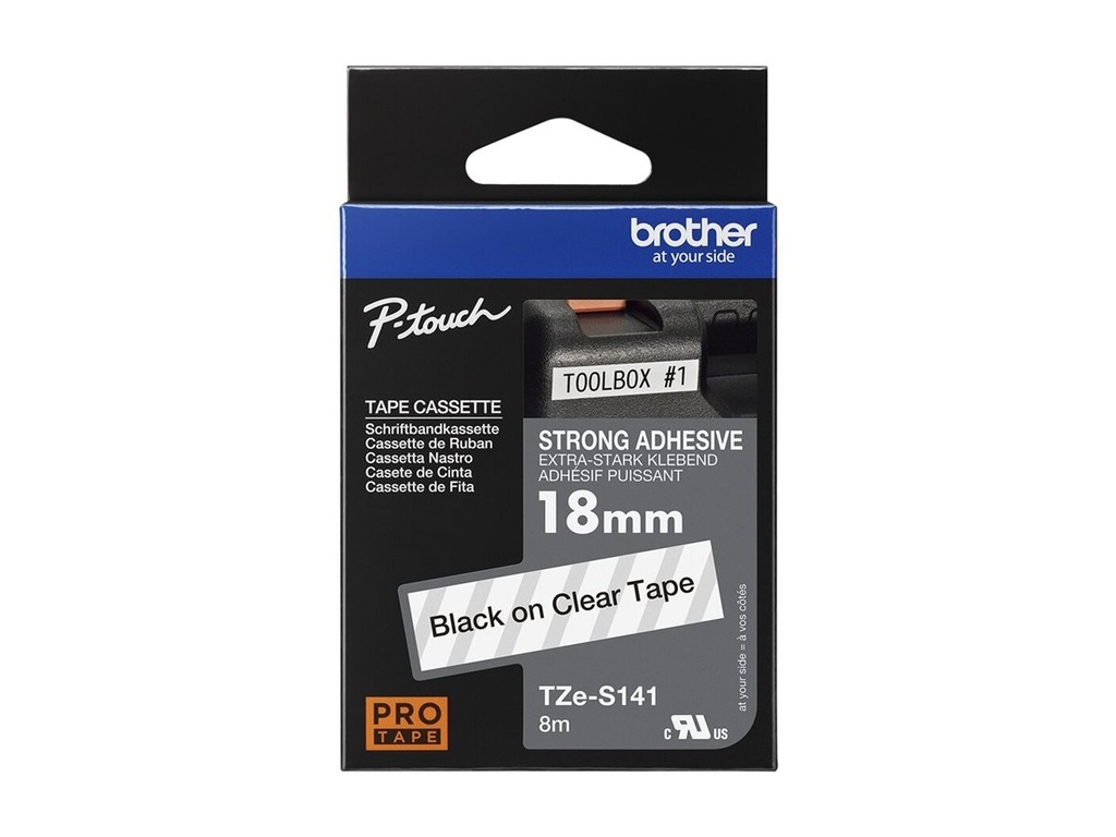 Brother TZe-S141 - Extra starker Klebstoff - schwarz auf durchsichtig - Rolle (1,8 cm x 8 m)