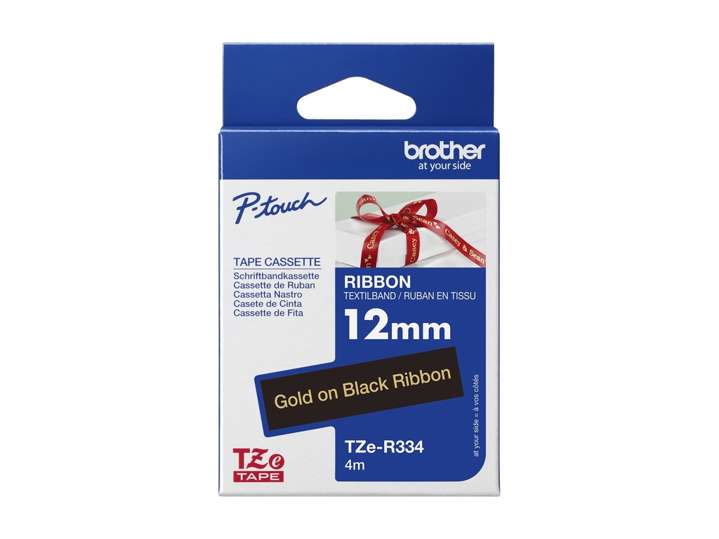 Brother TZe-R334 - Seidig - gold auf schwarz - Rolle (1,2 cm x 4 m)