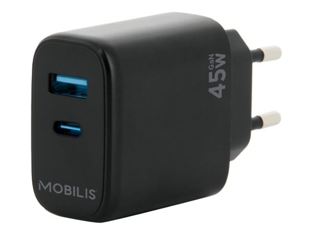 Mobilis Netzteil - schnell, gan - 45 Watt - QC, PD/PPS - 2 Ausgabeanschlussstellen (USB, USB-C)