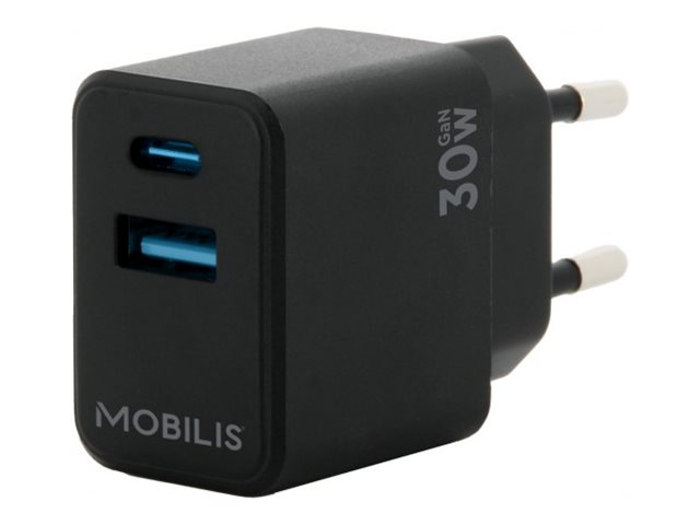 Mobilis Netzteil - schnell, GaN - 30 Watt - QC, PD/PPS - 2 Ausgabeanschlussstellen (24 pin USB-C, USB)