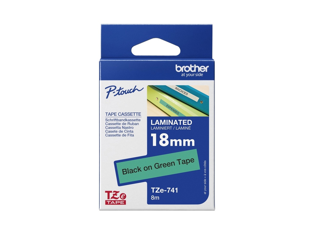 Brother TZe-741 - Standard-Klebstoff - Schwarz auf Grün - Rolle (1,8 cm x 8 m)