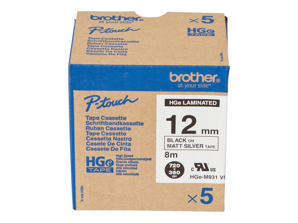 Brother HGE-M931V5 - Schwarz auf Silber - Rolle (1,2 cm x 8 m)