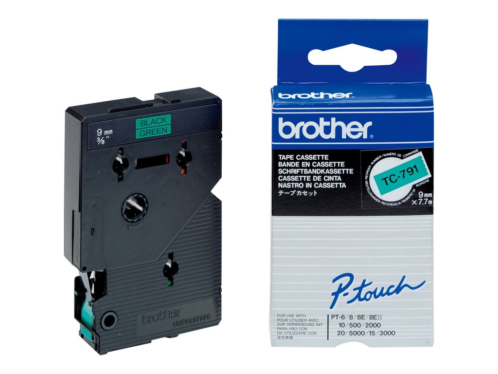 Brother TC791 - 9 mm x Schwarz auf Grün - laminiertes