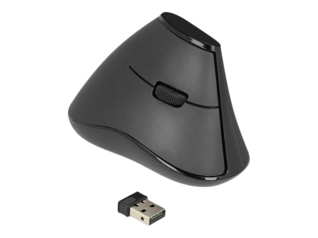 Delock Ergonomic - Vertikale Maus - ergonomisch - Für Rechtshänder - optisch - 5 Tasten - kabellos - 2.4 GHz - kabelloser Empfänger (USB)