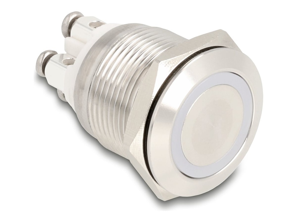 Delock Drücktaster - für 19 mm Installation, 4 x Schraubanschluss, grüne LED