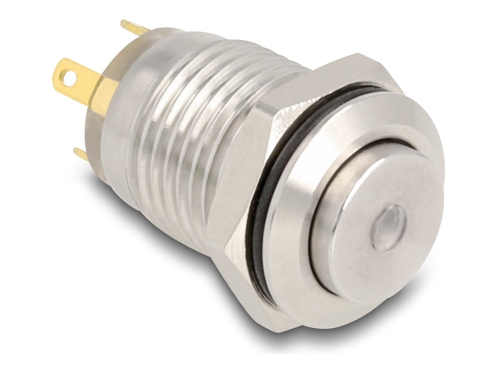 Delock Drücktaster - für 12 mm Installation, 4 x Lötanschluss, grüne LED-Punkt