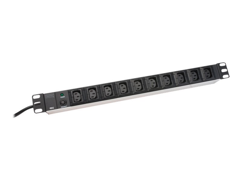 DIGITUS Steckdosenleiste mit Aluminiumprofil, 10-fach, 2 m Zuleitung IEC C14 Stecker