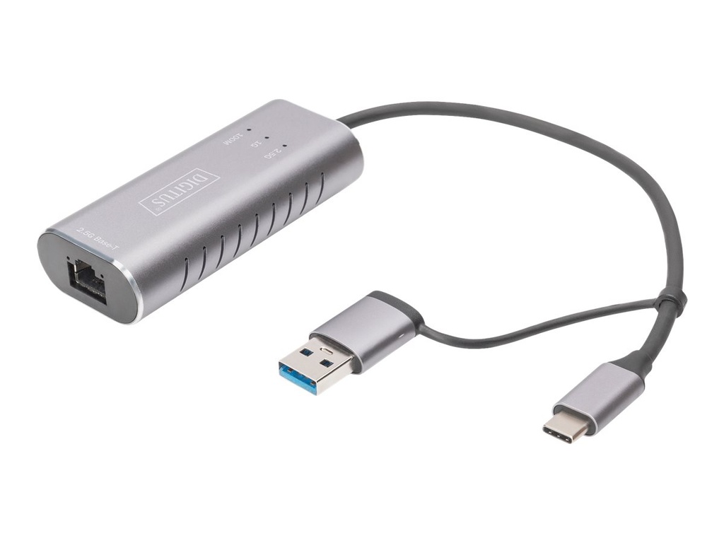 DIGITUS USB Typ-C Gigabit Ethernet Adapter 2.5G, USB-C + USB A (USB3.1/3.0)