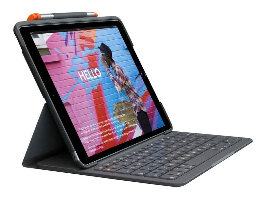 Logitech Slim Folio - Tastatur und Foliohülle - kabellos - Bluetooth LE - QWERTY - Spanisch - Oxford Gray - für Apple 10.9-inch iPad (10. Generation)