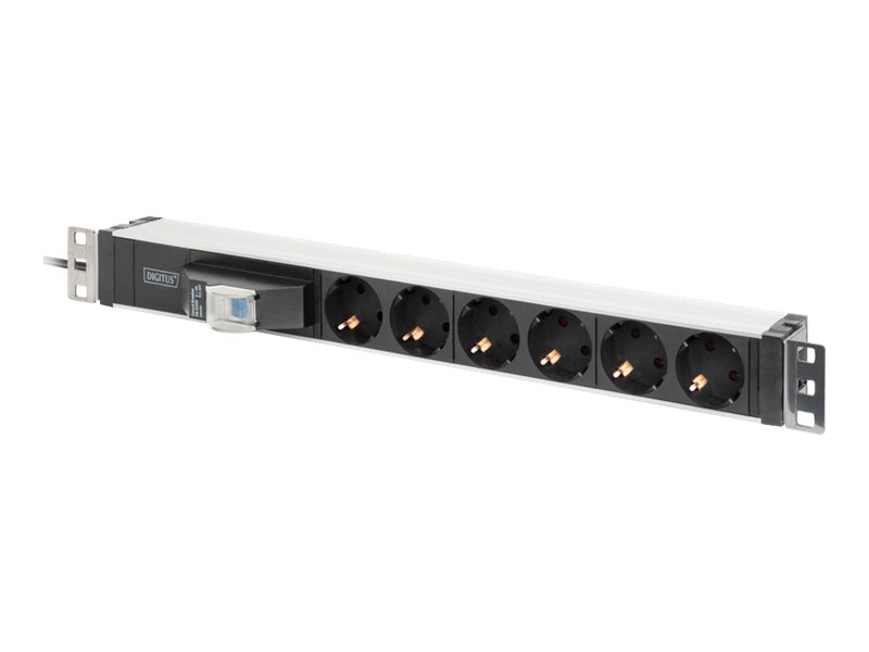 DIGITUS DN-95417 - Steckdosenleiste (Rack - einbaufähig) - Wechselstrom 250 V - 4000 Watt - Eingabe, Eingang Stromversorgung - Ausgangsanschlüsse: 6 - 1U - 48.3 cm (19")