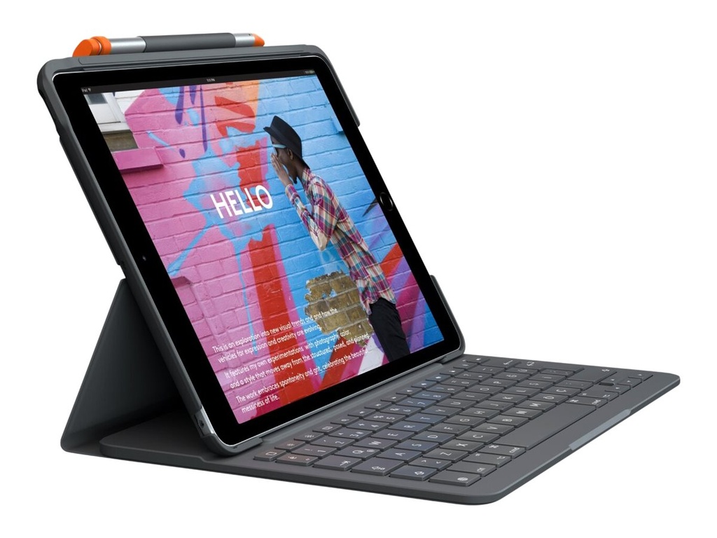 Logitech Slim Folio - Tastatur und Foliohülle - kabellos - Bluetooth LE - QWERTY - Italienisch - Oxford Gray - für Apple 10.9-inch iPad (10. Generation)