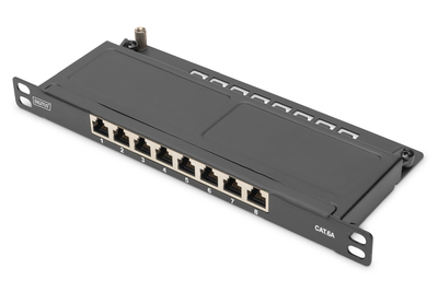 DIGITUS CAT 6A Slim Patch Panel, geschirmt, 8-Port, 0,5 HE, 10", schwarz