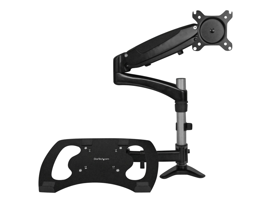 StarTech.com Laptop Monitor Stand - Computer Monitor Stand - Full Motion Articulating - VESA Mount Monitor Desk Mount - Befestigungskit (Befestigung für Stange, Gummipad, Laptop-Ablage, Federarm, Schwenkarm, 4 Abstandshalter, Clip zur Kabelführung, Schrauben, Schlüssel)