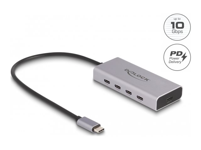 Delock Hub - 10 Gbps, PD 85W, mit 30 cm Anschlusskabel