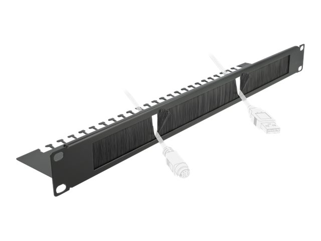 Delock Cable Management Brush Strip with Cable Support Plate - Kabelführungspanel mit Bürste - Schwarz - 1U - 48.3 cm (19")