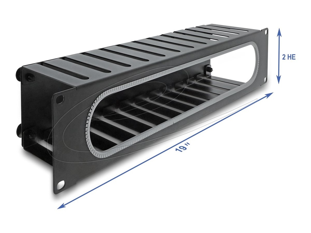 Delock Verlegetafel für Rack-Kabelmanagement - with opening and edge protection - Schwarz, RAL 9005 - 2U - 48.3 cm (19")