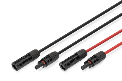 DIGITUS Solarkabel Verlängerung 1m, 6mm², MC4-Anschluss, PV-Kabel 1500V DC, UV-beständig & wetterfest, 2 Kabel, 1x Schwarz, 1x Rot