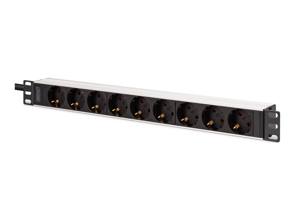 DIGITUS Steckdosenleiste mit Aluminiumprofil, 9-fach Schutzkontaktsteckdose, 2 m Zuleitung, IEC C20 Stecker