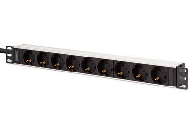 DIGITUS Steckdosenleiste mit Aluminiumprofil, 9-fach Schutzkontaktsteckdose, 2 m Zuleitung, IEC C20 Stecker