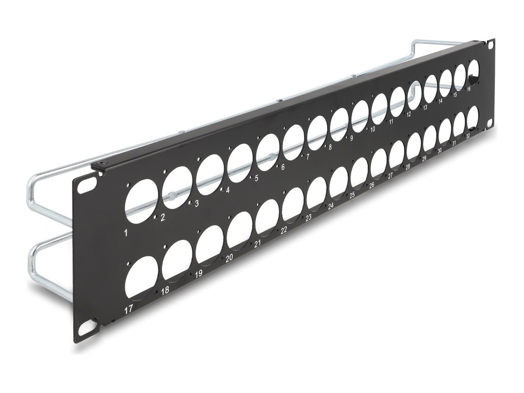 Delock Patchpanel (Blindblech) - D-Typ, Zugentlastungen - Rack montierbar - Schwarz - 2U - 48.3 cm (19")