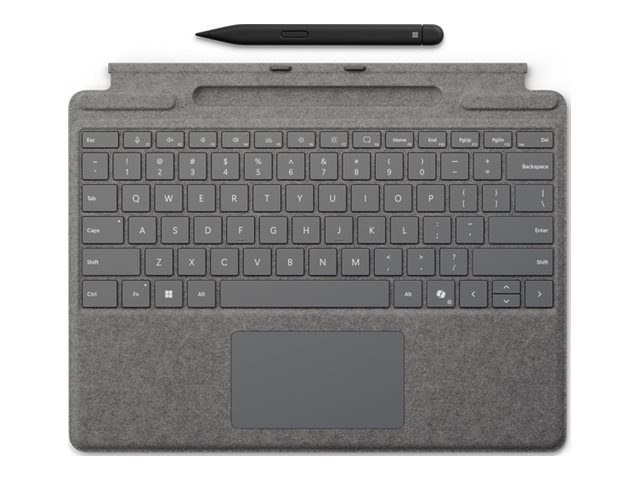 Microsoft Surface Pro Keyboard - Tastatur - mit Trackpad, Beschleunigungsmesser, Surface Slim Pen 2 Ablage- und Ladeschale - QWERTY - Spanisch - Platin - mit Slim Pen 2 - für Microsoft Surface Pro 8, Pro 8 for Business, Pro 9, Pro 9 for Business, Pro 10 for Business, Pro (11th Edition)
