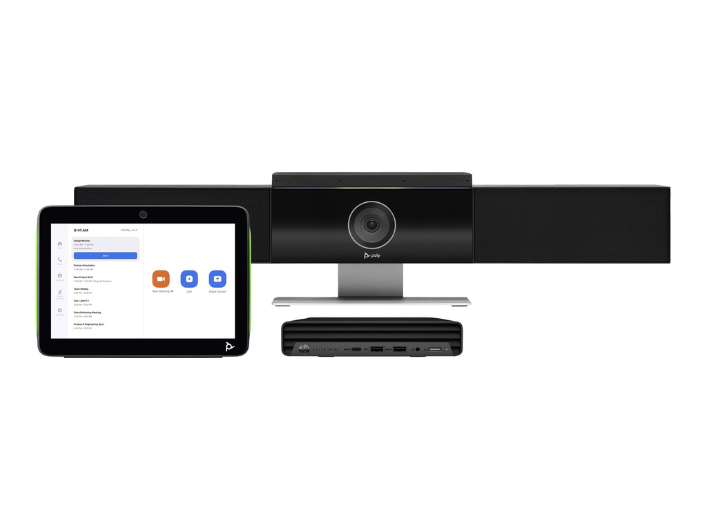 Poly HP Poly Studio Medium Room Bundle - Für Zoom Rooms - Kit für Videokonferenzen (Poly TC10 Touchcontroller, HP Mini Conferencing PC, Poly Studio USB-Videoleiste)