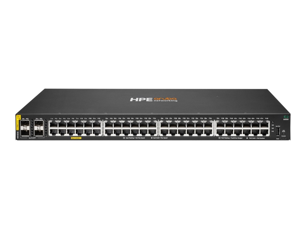 HPE Aruba Networking CX 6000 48p 10M/100M/1G Class4 PoE 4p SFP 1G 370W Switch - Switch - managed - 48 x 10/100/1000 (PoE+)