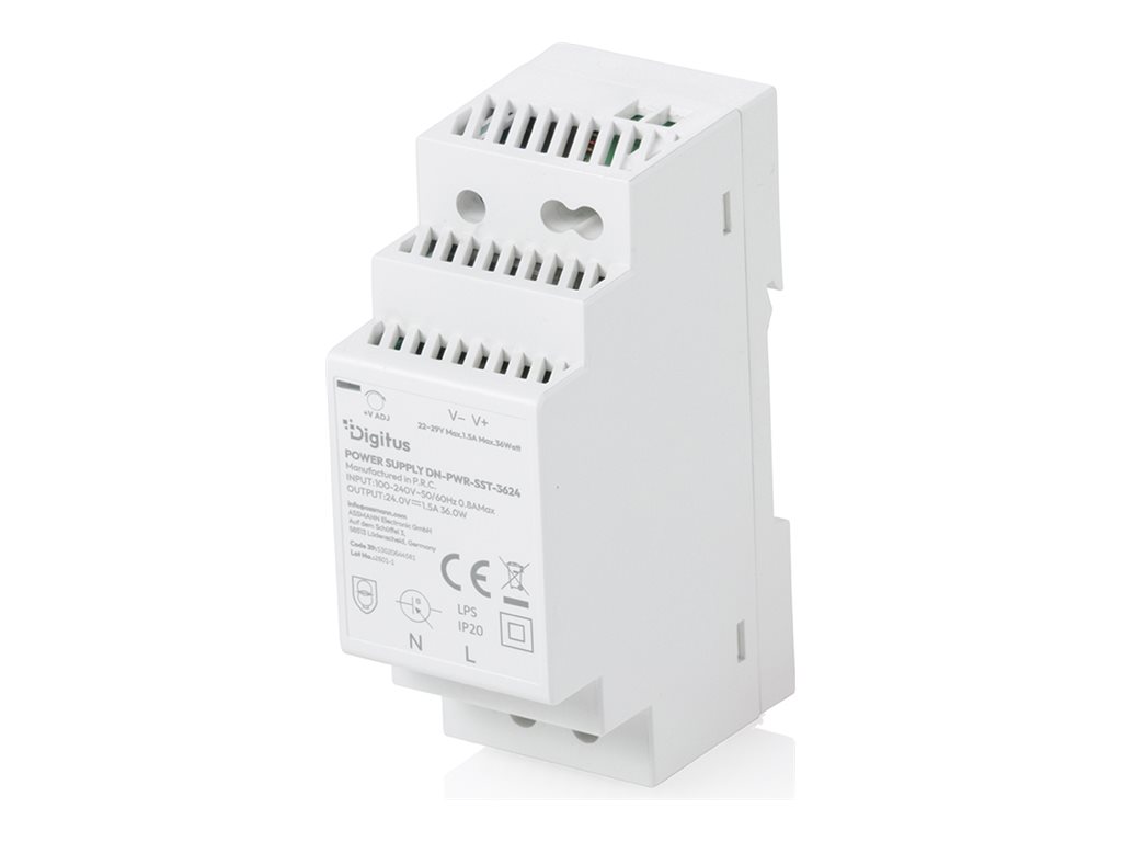 DIGITUS 24V / 1.5A / 36W Step-Shape DIN-Rail Netzteil (Slim, Class II)