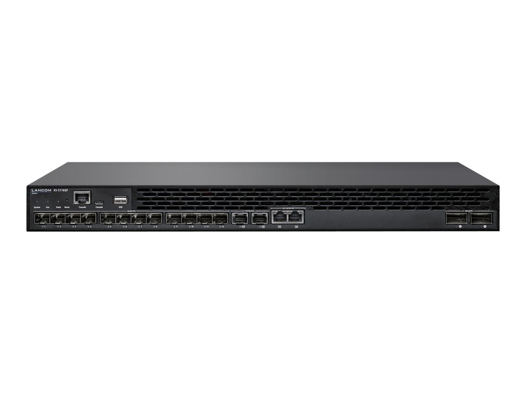 Lancom XS-5116QF - Switch - L3 - managed - 12 x 1 Gigabit / 10 Gigabit SFP+ + 2 x Combo 1/2.5/5/10 Gigabit Ethernet / 1/10 Gigabit SFP+ + 2 x 40 Gigabit QSFP+ (Uplink/Stacking)