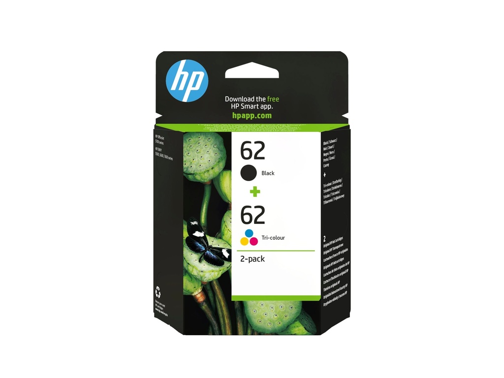 HP 62 - 2er-Pack - pigmentiertes Schwarz, Farbe (Cyan, Magenta, Gelb)