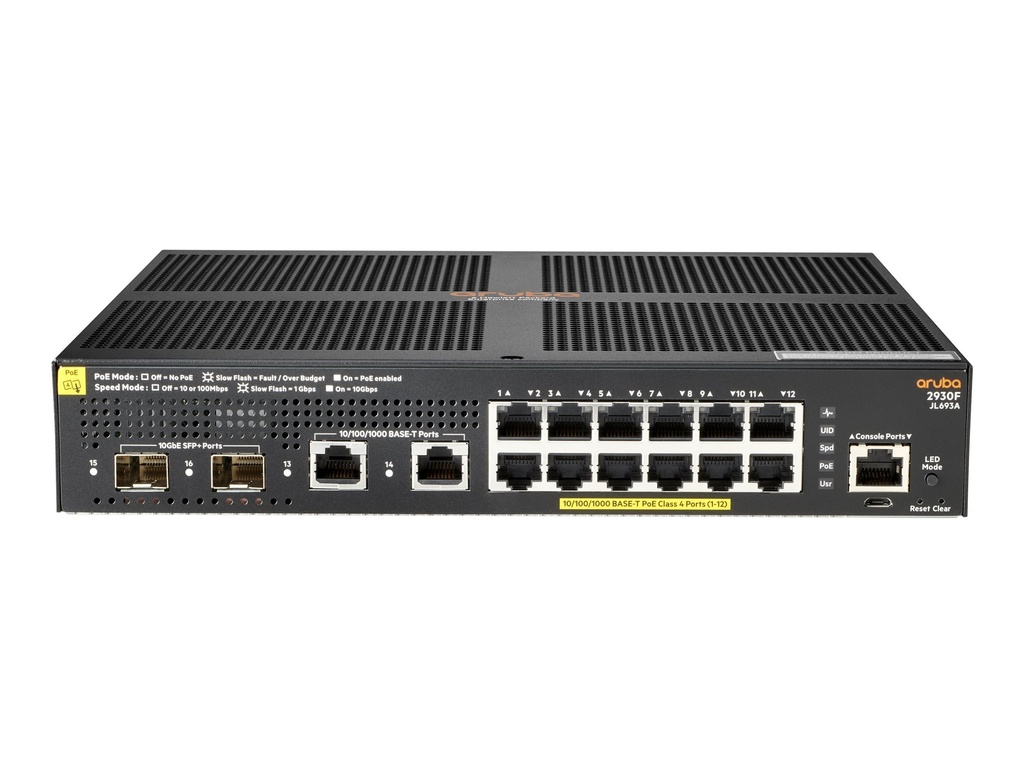 HPE Aruba 2930F 12G PoE+ 2G/2SFP+ - Switch - L3 - managed - 12 x 10/100/1000 (PoE+)
