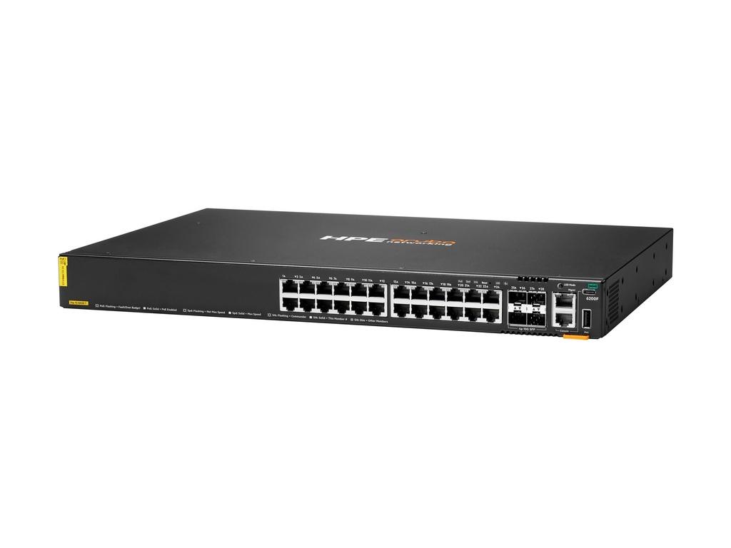 HPE Aruba 6200F 24G Class4 PoE 4SFP+ 370W Switch - Switch - max. Stapelentfernung 10 km - L3 - managed - 24 x 10/100/1000 (PoE+)