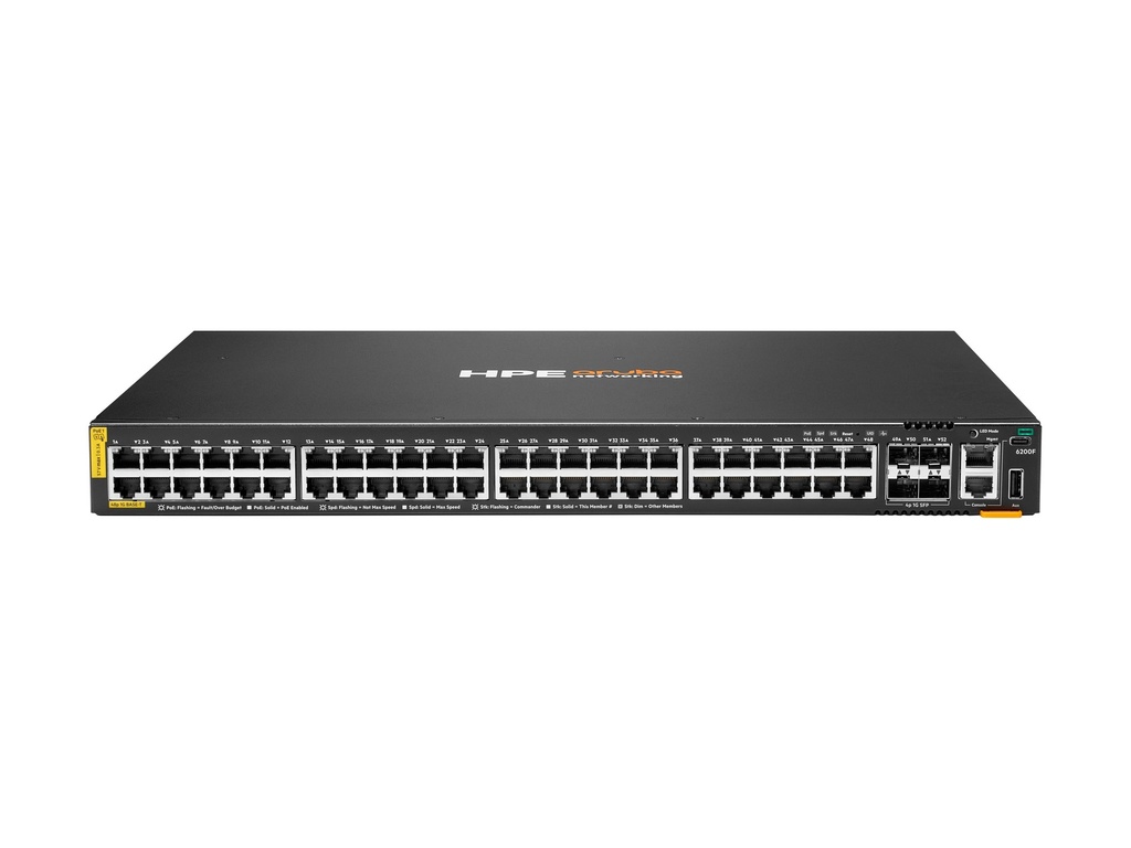 HPE Aruba Networking CX 6200F 48G Class 4 PoE 4SFP 740W Switch - Switch - max. Stapelentfernung 10 km - L3 - managed - 48 x 10/100/1000 (PoE+)