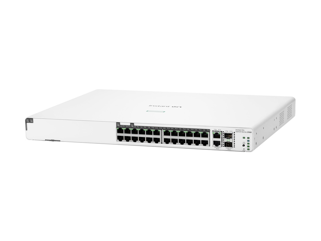 HPE Networking Instant On 1960 24G 20p Class4 4p Class6 PoE 2XGT 2SFP+ 370W Switch - Switch - L3 Lite - managed - 24 x 10/100/1000 + 2 x 10 Gigabit SFP+ + 2 x 100/1000/10GBase-T - an Rack montierbar - PoE (370 W)