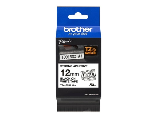 [TZES231] Brother TZe-S231 - Extra starker Klebstoff - Schwarz auf Weiß - Rolle (1,2 cm x 8 m)