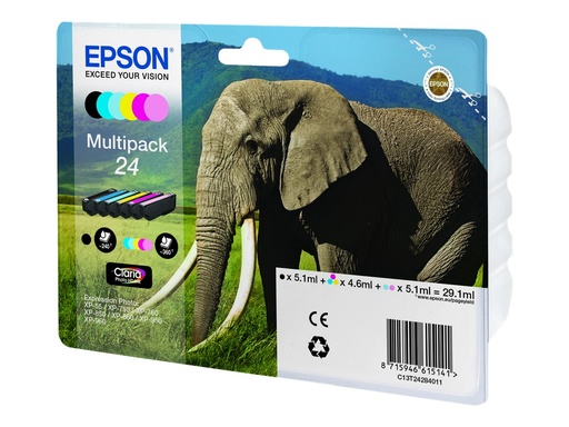 [C13T24284011] Epson 24 Multipack - 6er-Pack - 29.1 ml - Schwarz, Gelb, Cyan, Magenta, hellmagentafarben, hell Cyan - original - Blisterverpackung - Tintenpatrone (Alternative zu: Epson 24XL)