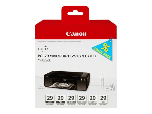 [4868B018] Canon PGI-29 MBK/PBK/DGY/GY/LGY/CO Multipack