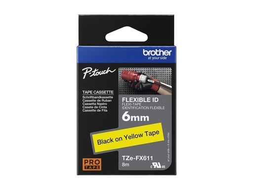 [TZEFX611] Brother TZe-FX611 - Schwarz auf Gelb - Rolle (0,6 cm x 8 m)