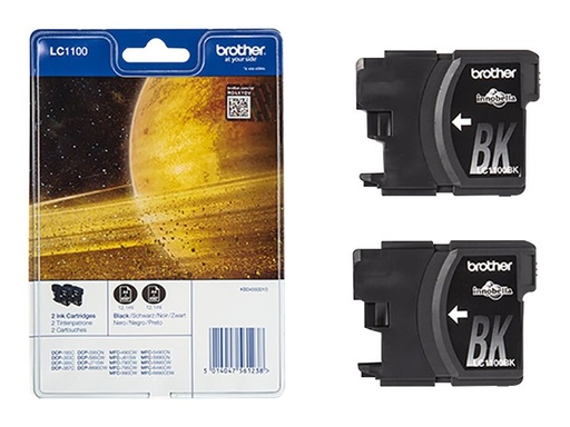 [LC1100BKBP2] Brother LC-1100BK Black Ink Cartridge 2 stuks Tinte auf Pigmentbasis 2 - Original - Tintenpatrone