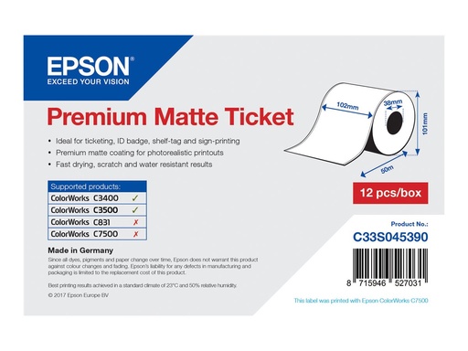 [C33S045390] Epson Premium - Matt - Rolle (10,2 cm x 50 m)