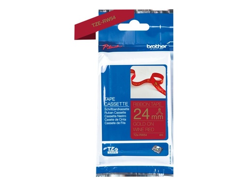 [TZERW54] Brother TZe-RW54 - Seidig - Gold auf Weinrot - Rolle (2,4 cm x 4 m)