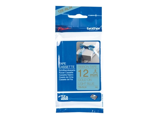 [TZERL34] Brother TZe-RL34 - Seidig - Gold auf hellblau - Rolle (1,2 cm x 4 m)