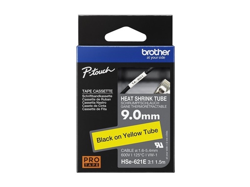 [HSe-621E] Brother HSe-621E - Schwarz auf Gelb - Roll (0,9 cm x 1,5 m)