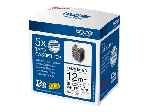 [TZE231M5] Brother TZe-231 - Klebstoff - Schwarz auf Weiß - Rolle (1,2 cm x 8 m)