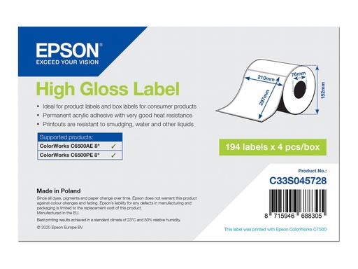 [C33S045728] Epson Hochglänzend - permanenter Acrylklebstoff - mikroporös - weiß - A4 (210 x 297 mm)
