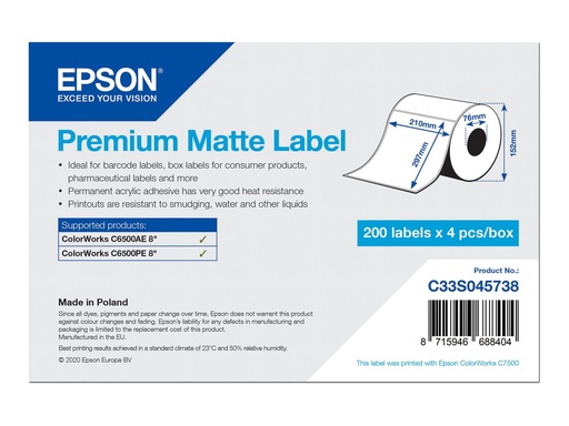 [C33S045738] Epson Premium - Glatt matt - permanenter Acrylklebstoff - hochweiß - A4 (210 x 297 mm)