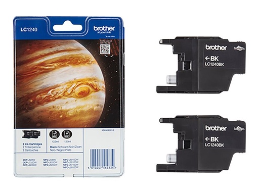 [LC1240BKBP2] Brother LC-1240BKBP2 - Standardertrag - Schwarz - Tinte auf Pigmentbasis - 600 Seiten - Multipack