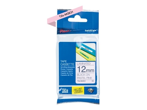 [TZEMQE31] Brother TZe-MQE31 - Schwarz auf Pastellrosa - Rolle (1,2 cm x 8 m)
