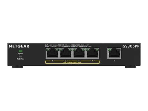 [GS305PP-300EUS] Netgear 300 Series GS305PP - Switch - SOHO - unmanaged - 5 x 10/100/1000 (4 PoE+)