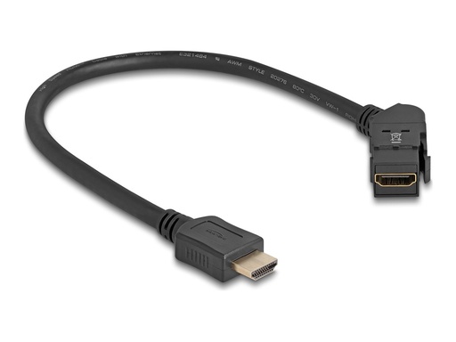 [67157] Delock HDMI-Verlängerungskabel - HDMI weiblich gewinkelt, panelmontierbar zu HDMI männlich - 30 cm - Schwarz - Keystone-Buchse, 8K60Hz (7680 x 4320)